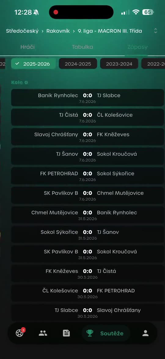 Tabulky a výsledky soutěží